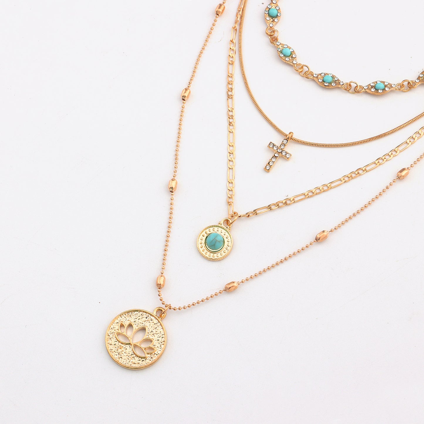 Gold Layered Necklace with Turquoise and Charms
