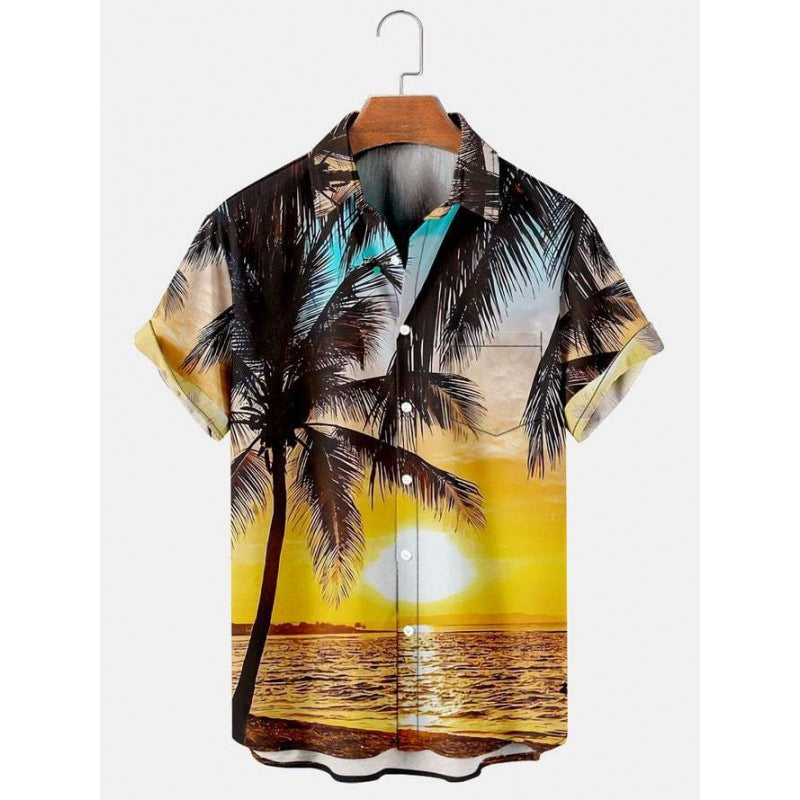 Hawaiian Tropical Print Short Sleeved Shirt for Men, S-5XL