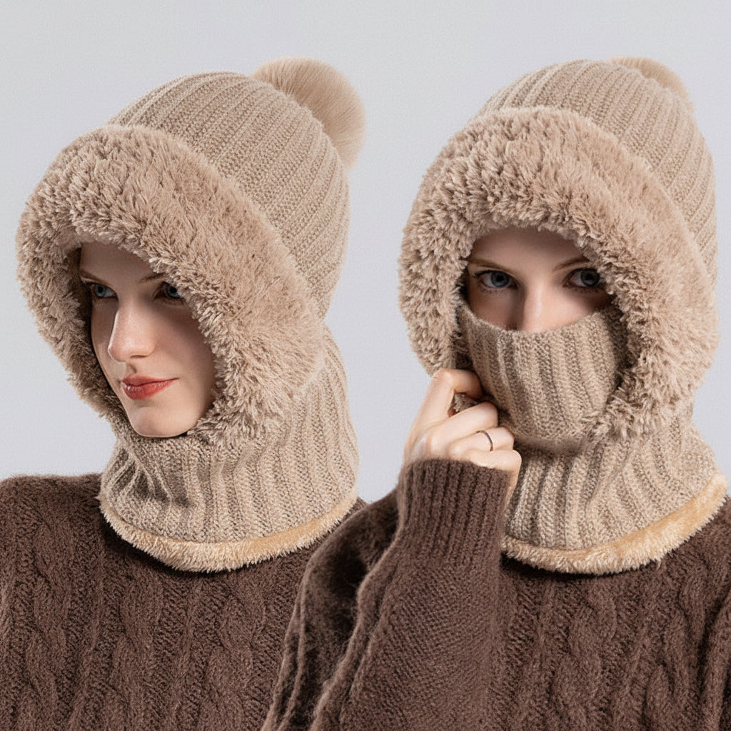 3-in-1 Women's Knit Beanie Hat