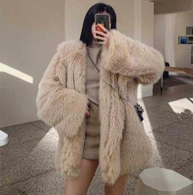 Faux Fox Fur Mid-Length Coat