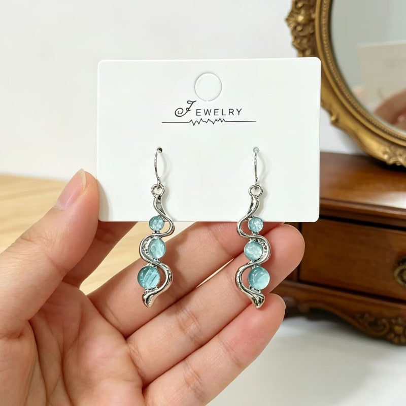 Silver Teal Blue Dangle Earrings