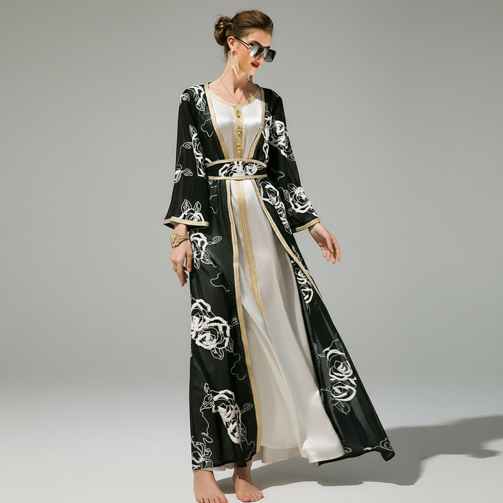 2-Piece Floral Embroidered Abaya