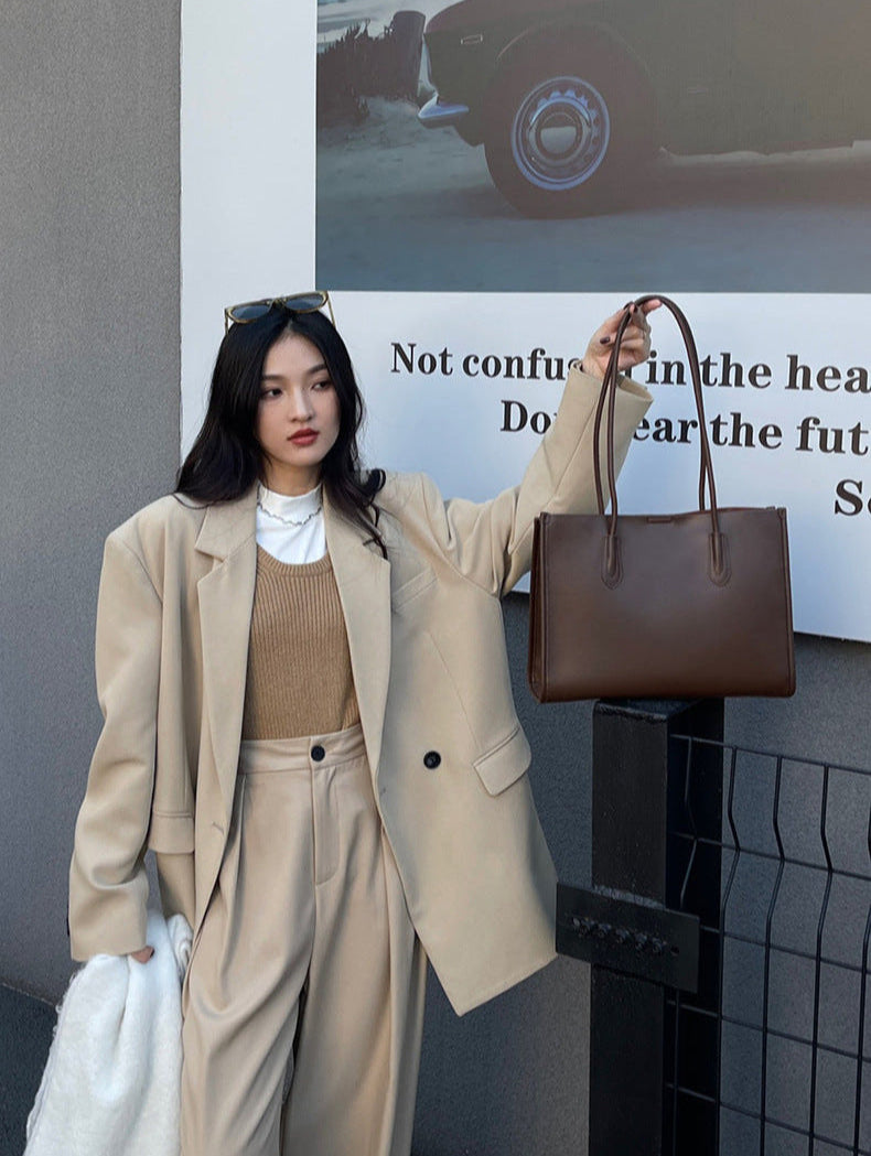 Genuine Cowhide Leather Tote Bag – Large Capacity