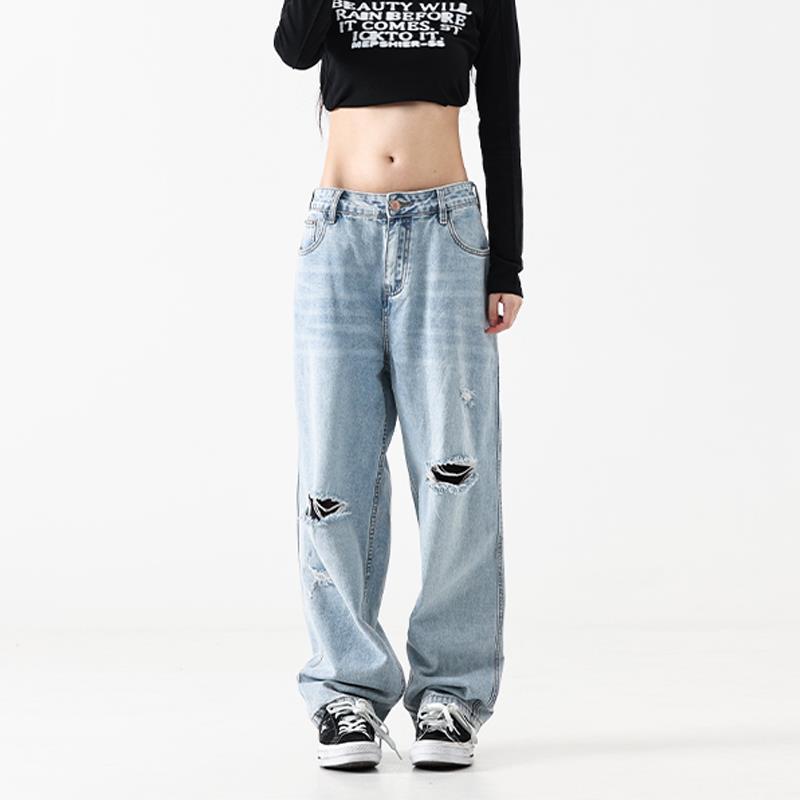 Women's Handmade Baggy Low-Rise Ripped Jeans