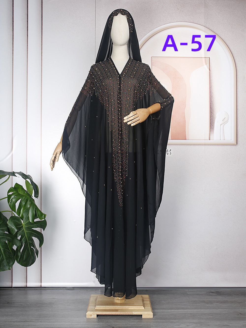 Chiffon Batwing Sleeved Hooded Kaftan Evening Dress