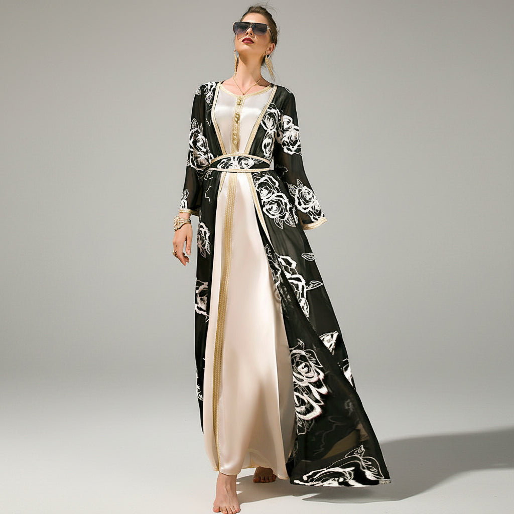 2-Piece Floral Embroidered Abaya