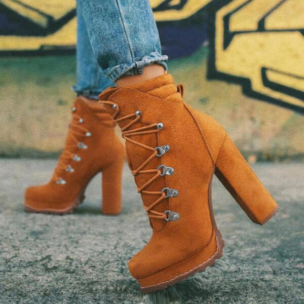 Lace-Up Platform High Heeled Boots
