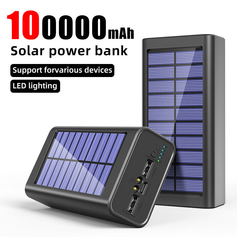 100,000mAh  Fast Charging Solar Power Bank with Dual USB, Type-C Input, LED Light