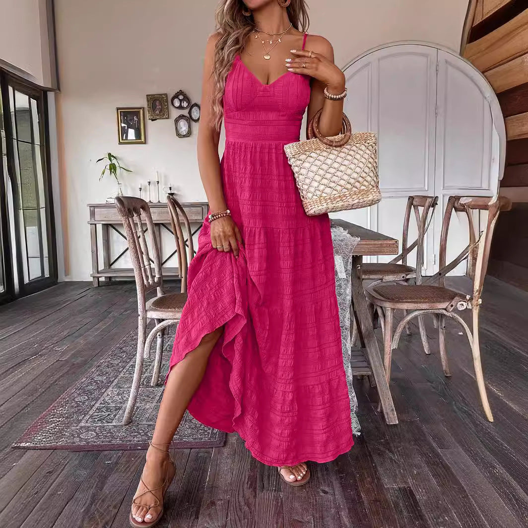 Sling Bow Strap A-Line Maxi Dress