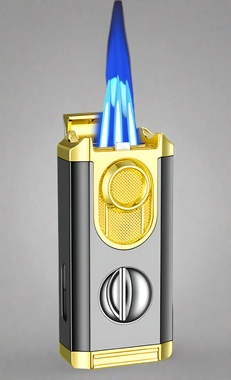 3-in-1 Cigar Lighter, Wind Resistant Jet Flame with Built-in V-cut Cigar cutter