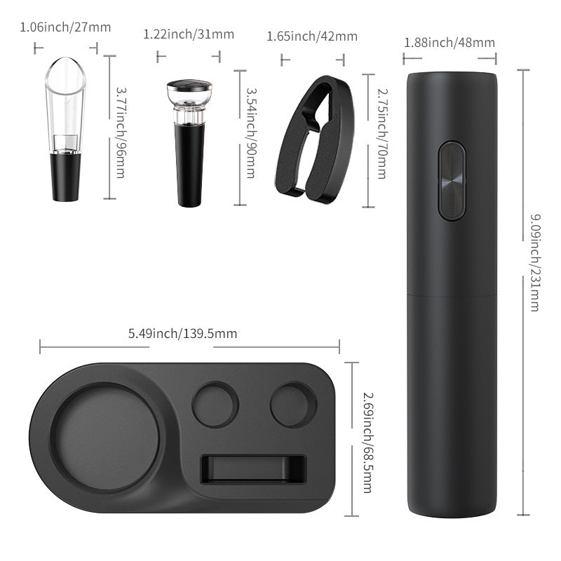 5-in-1 Electric Wine Opener with Pourer, Vacuum Stopper, Foil Cutter and Storage Base