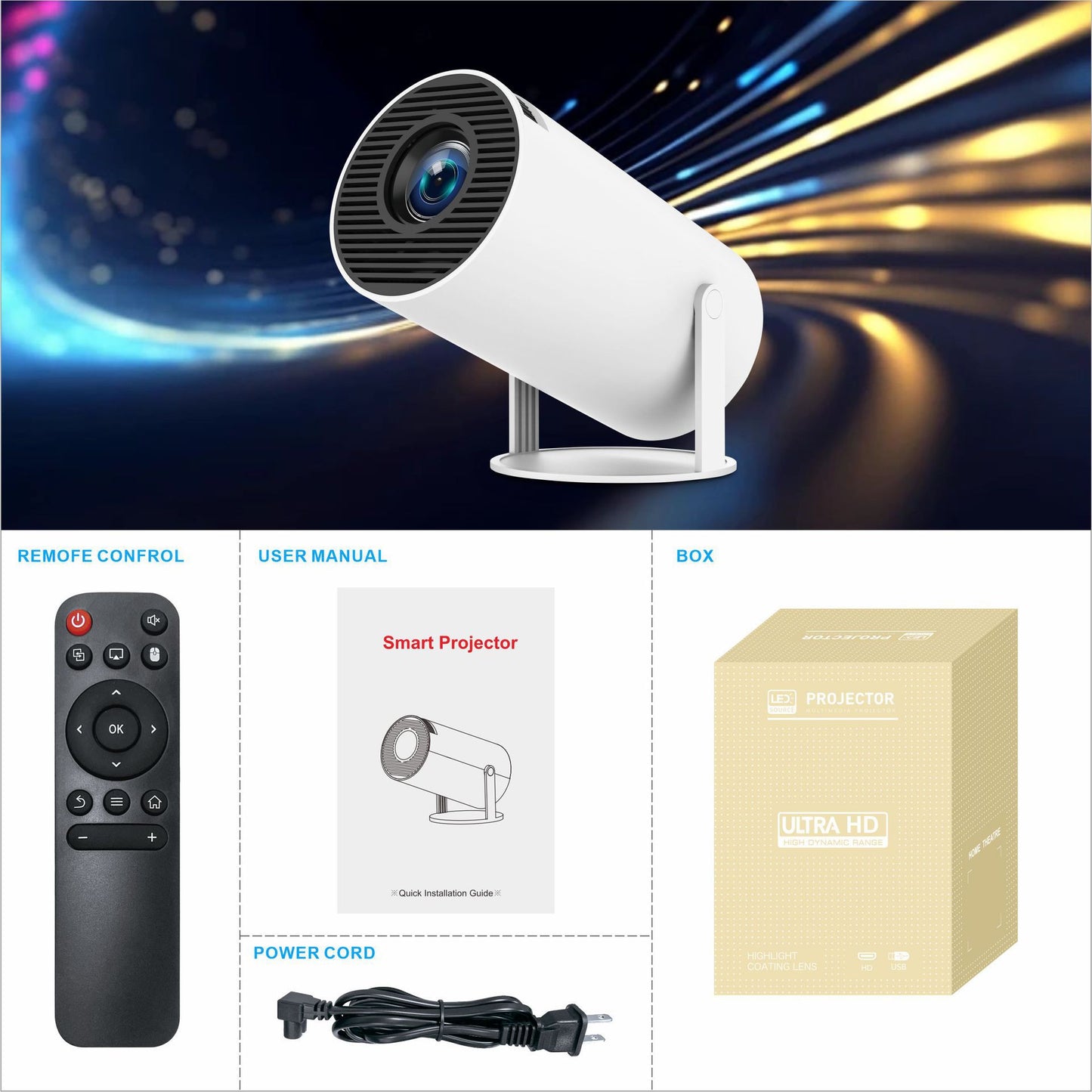 4K Ultra HD Android 12 HY300 Plus Portable Mini Projector with Bluetooth 5.0
