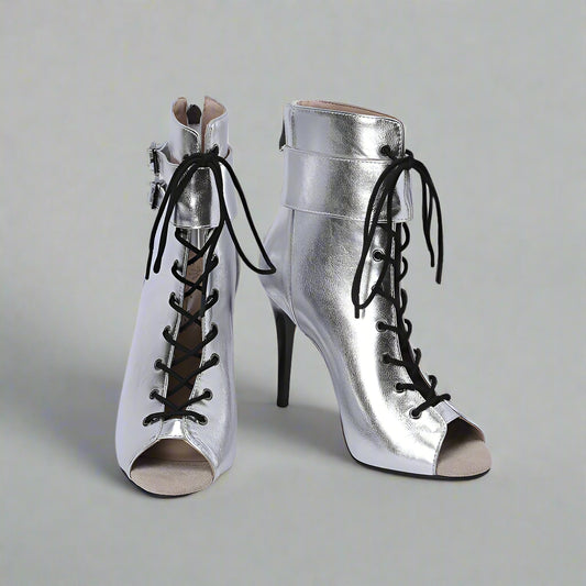 Peep Toe Lace-up Stiletto Ankle Boots