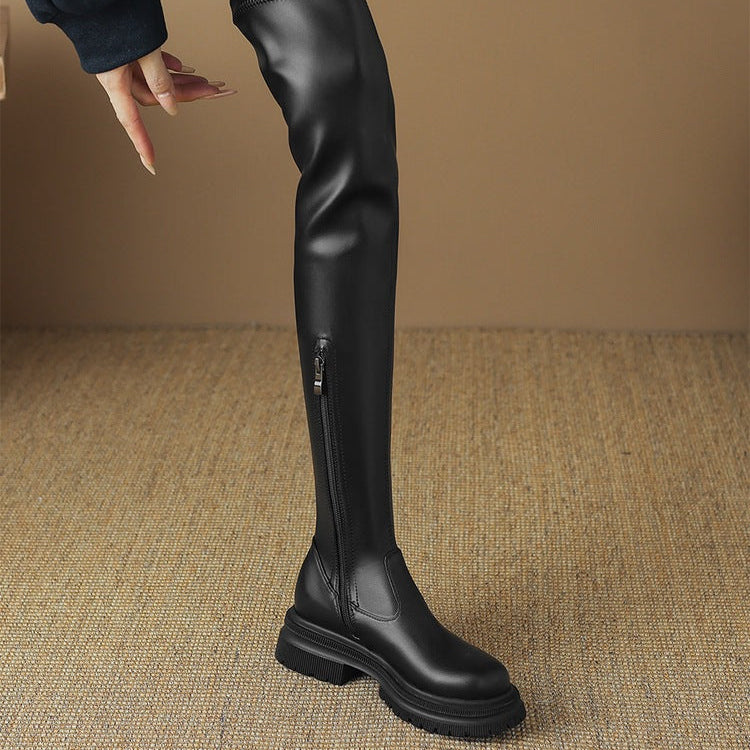 Chunky Over-The-Knee Leather Boots