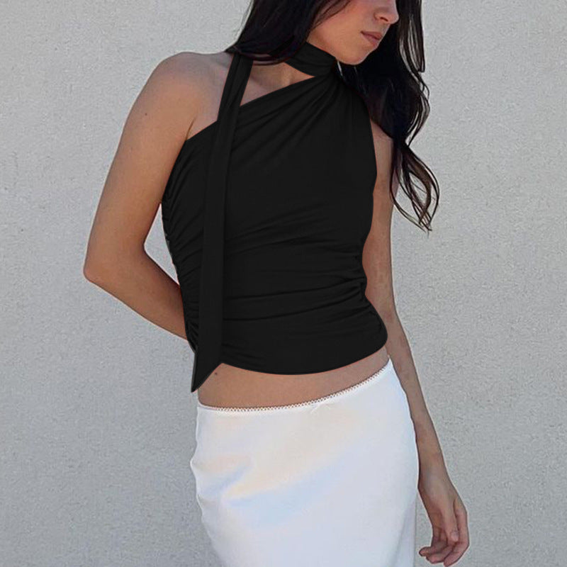One-Shoulder Halter Crop Top