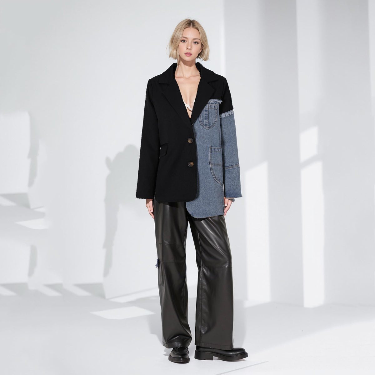Irregular Denim Patchwork Blazer