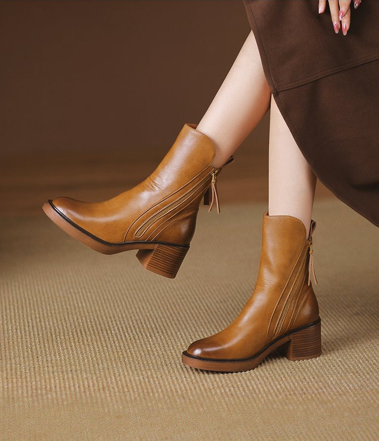 Premium Leather Block Heel Booties