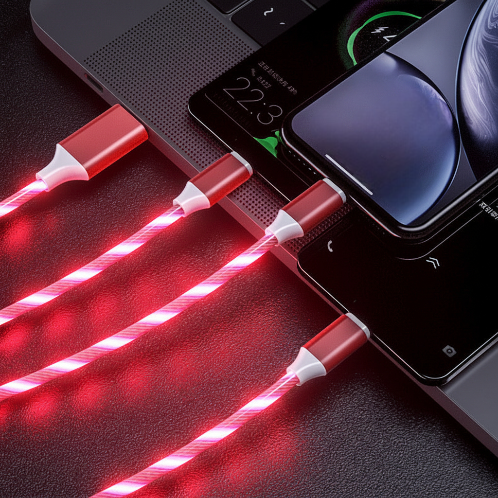 3-in-1 LED Light-Up Ultra-Fast Charging Cable for Type-C, Micro-USB and Lightning