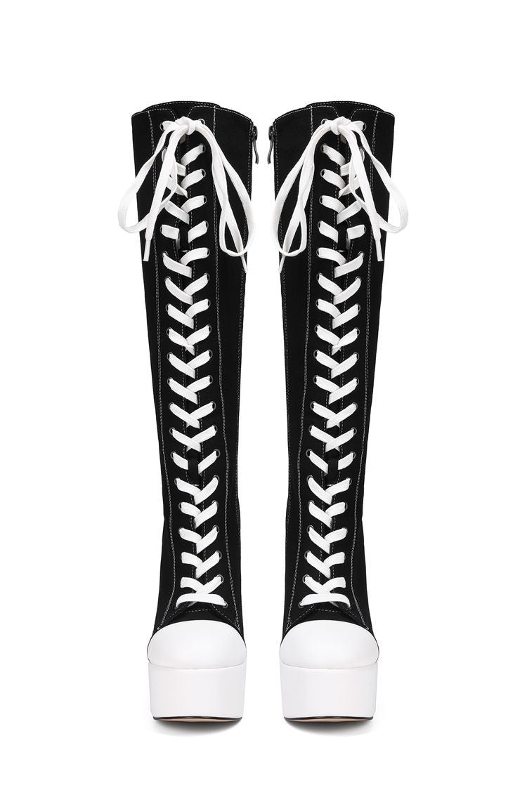 Canvas Platform Stiletto Knee-High Boots