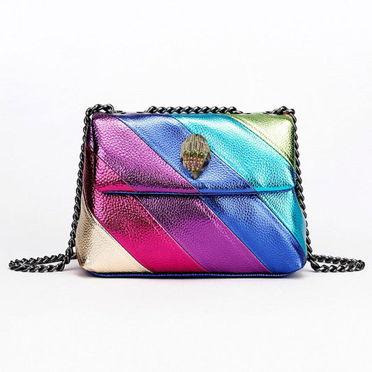 Rainbow-Striped Chain Leather Bag