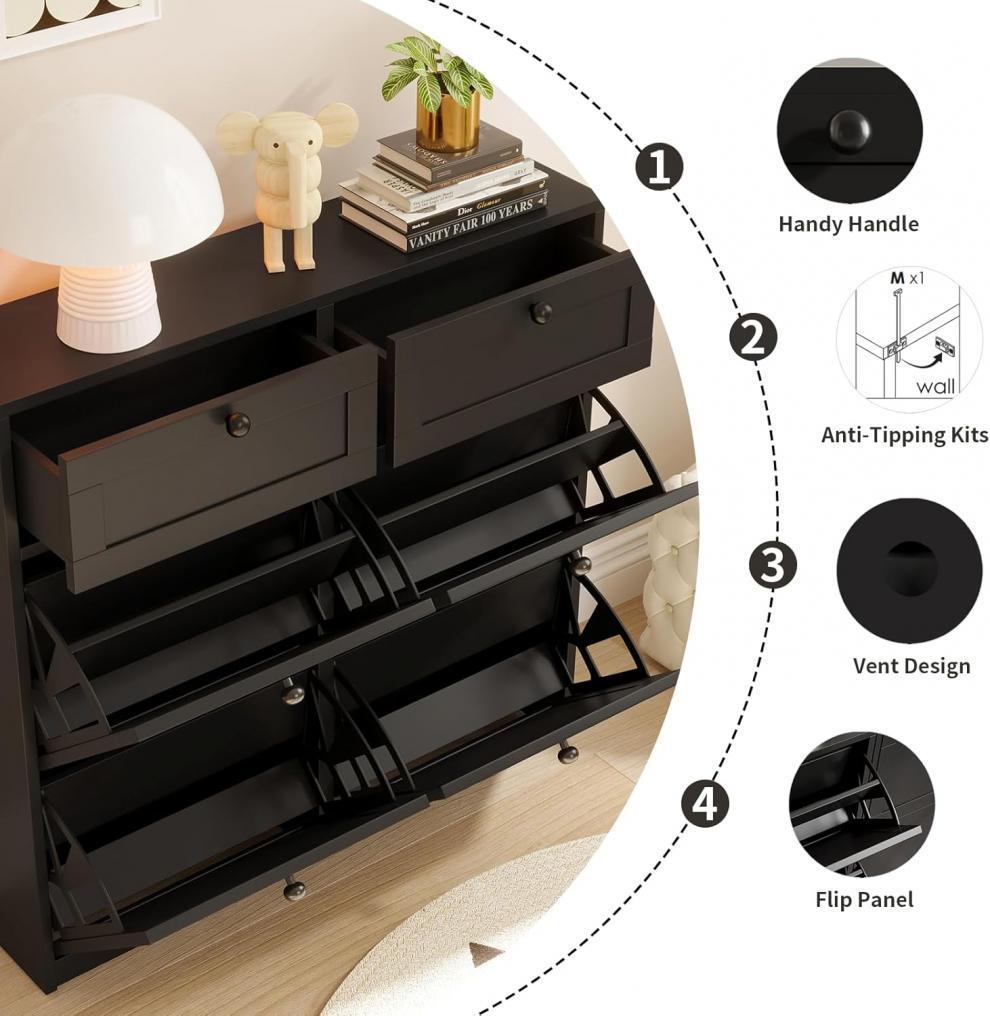 VOWNER 4 Flip Drawers Shoe Cabinet