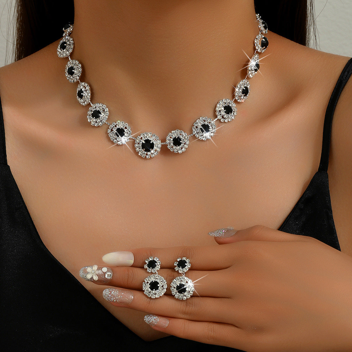 Rhinestone Silver Plated Jewelry Set