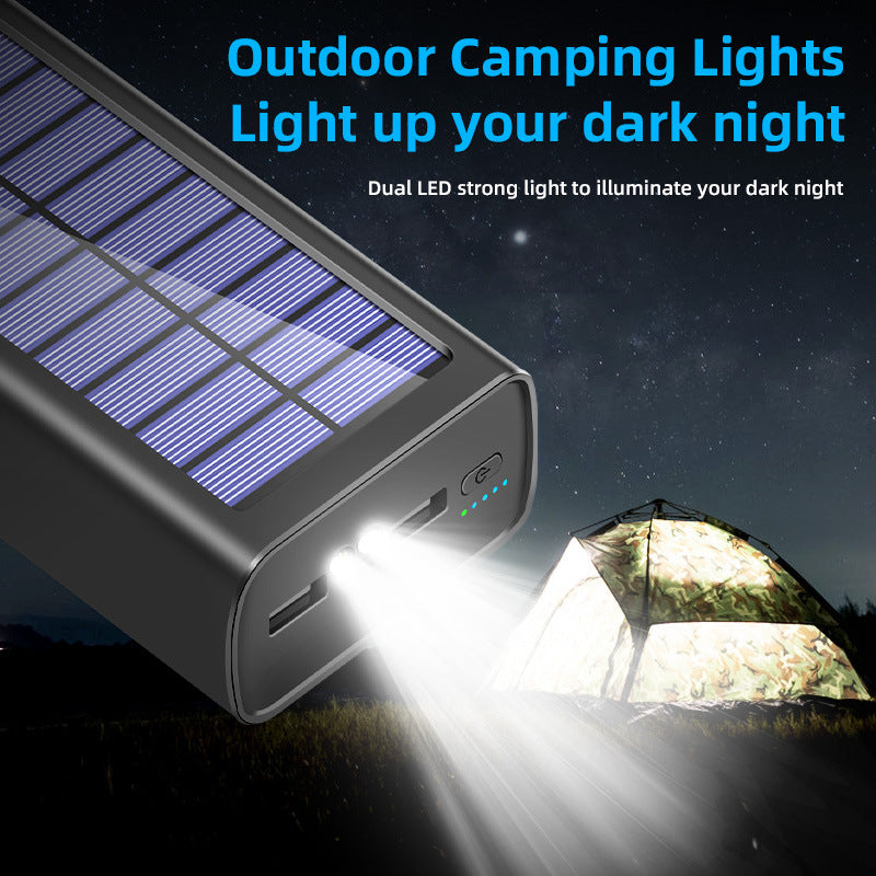 100,000mAh  Fast Charging Solar Power Bank with Dual USB, Type-C Input, LED Light