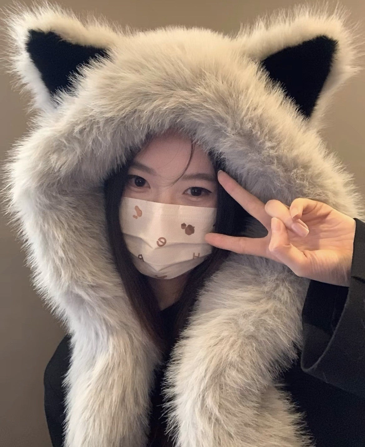 2-in-1 Cute Fox Ears Plush Warm Hat Scarf