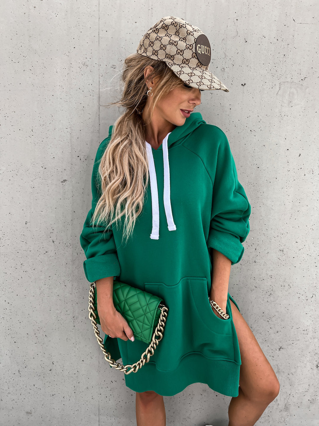 Long Side Slit Zip-Up Hoodie