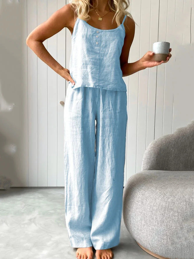 Two-piece Cotton Linen Loungewear, Pyjamas, Casual Set