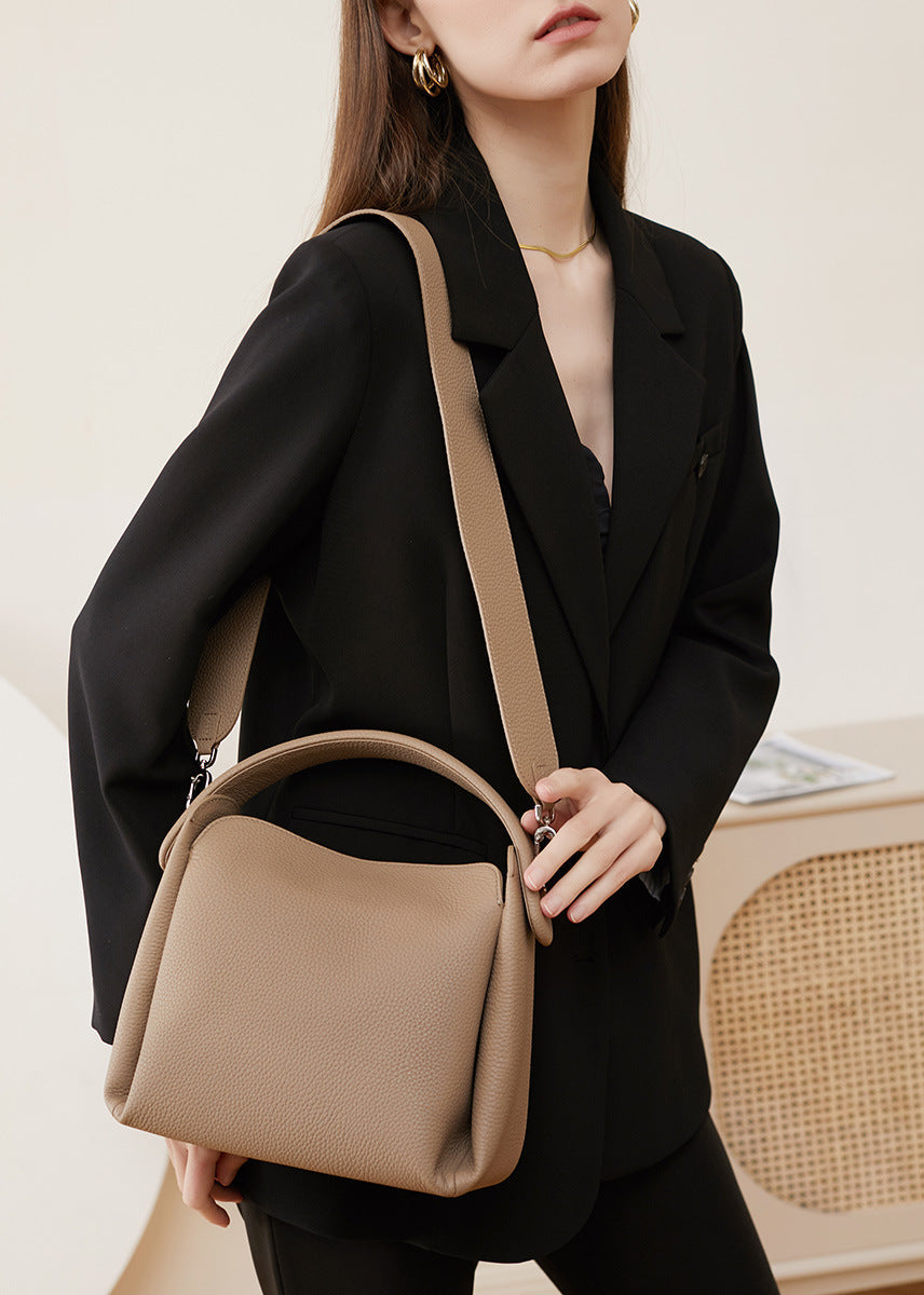 Genuine Cowhide Leather Handbag with Shoulder/Crossbody Strap