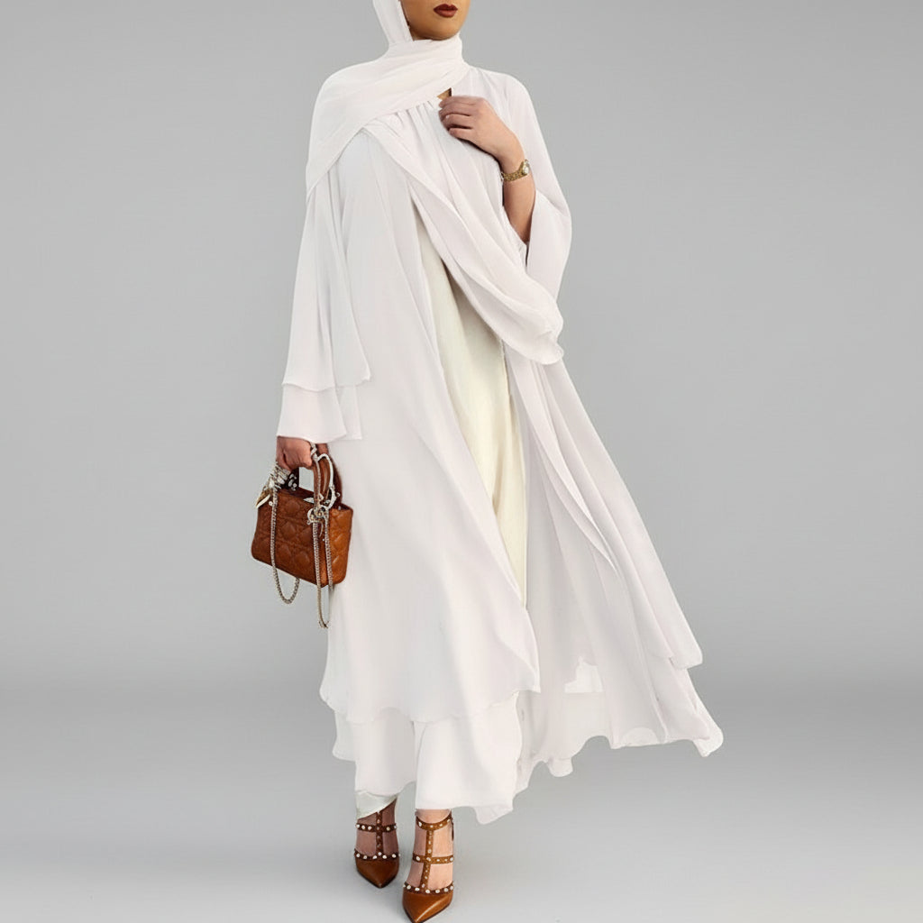Stylish Open-Front Abaya with Ruffled Hem