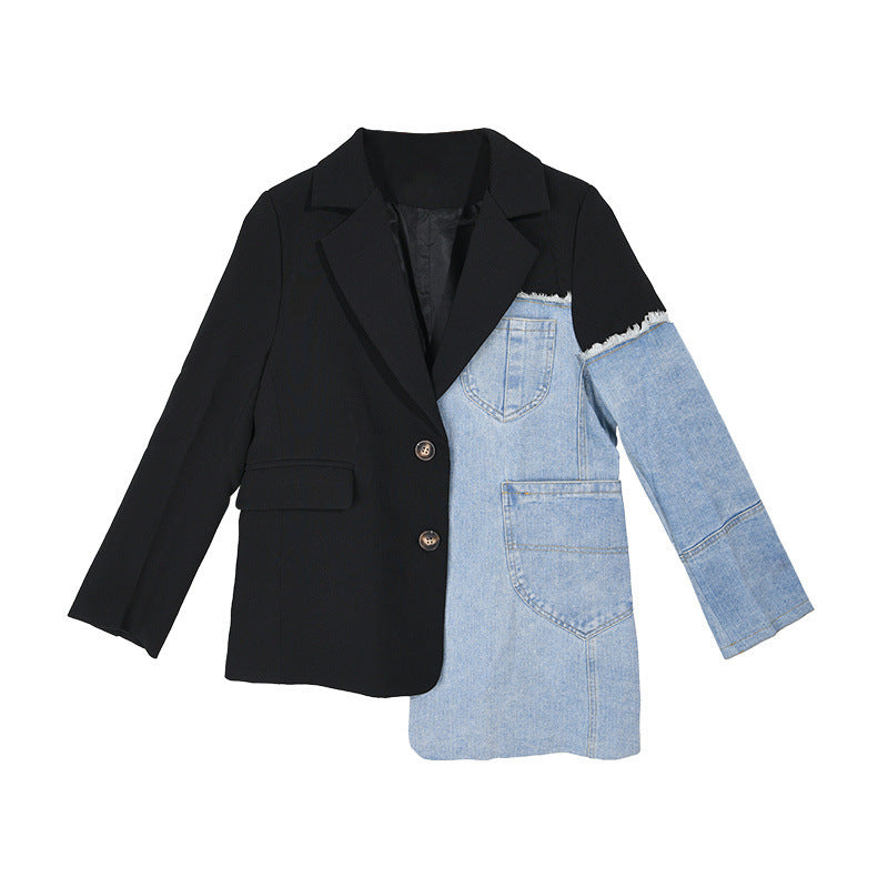 Irregular Denim Patchwork Blazer