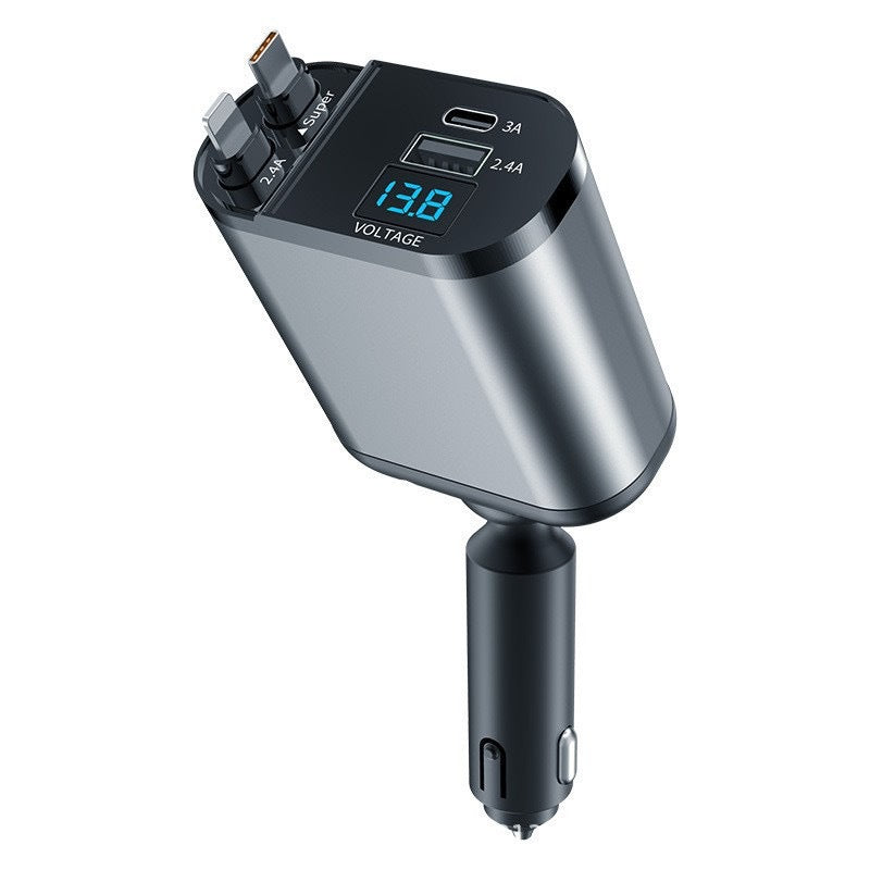 120W Retractable Car Charger with LED Display, Super Fast Charging