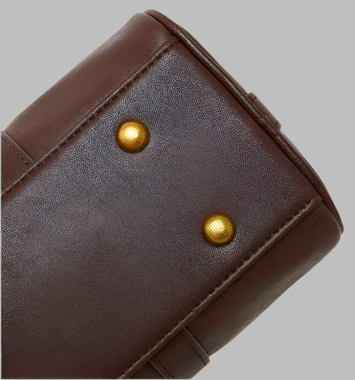 Genuine Cowhide Leather Boston Handbag with Crossbody Strap