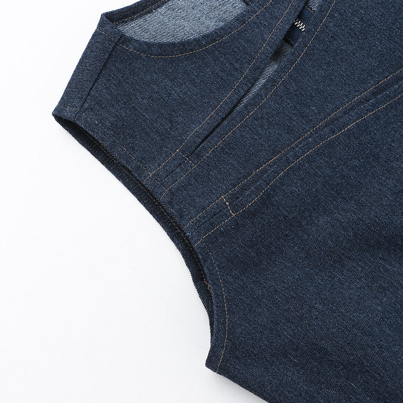 Faux Denim Cut-Out Tank Top