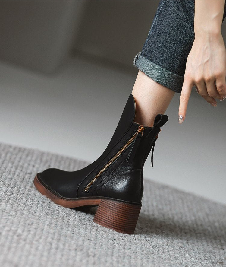 Premium Leather Block Heel Booties