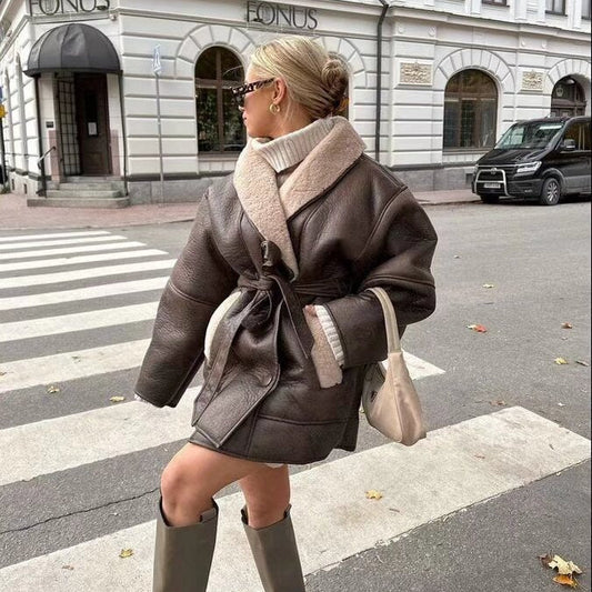 Faux Leather Shearling Coat