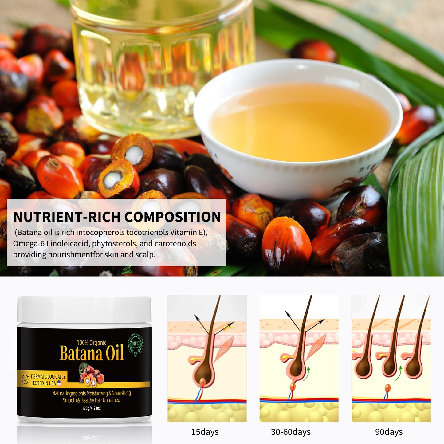 100% Organic Batana Oil, Moisturizing & Nourishing, Smooth & Healthy Hair, Repair Damaged Hair