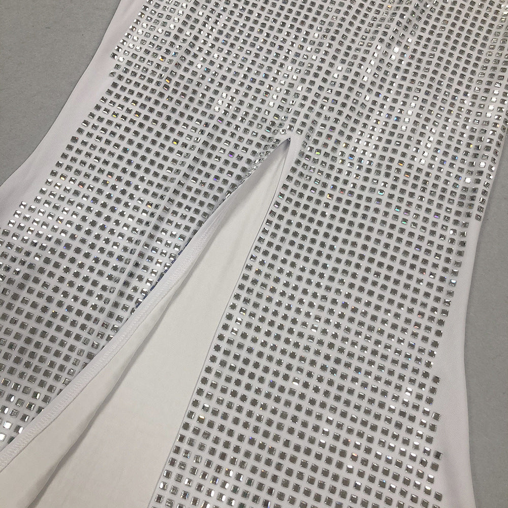 Sequined Front Slit Open Back Maxi Dress