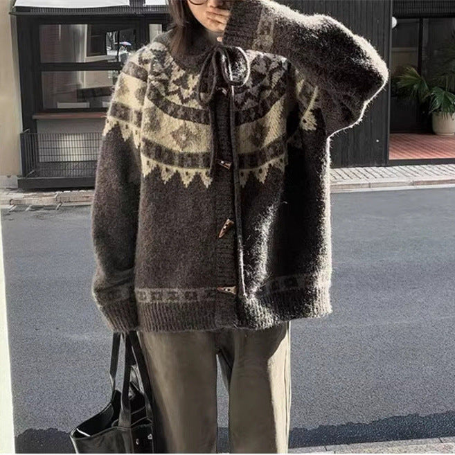 Fair Isle Knit Hooded Cardigan