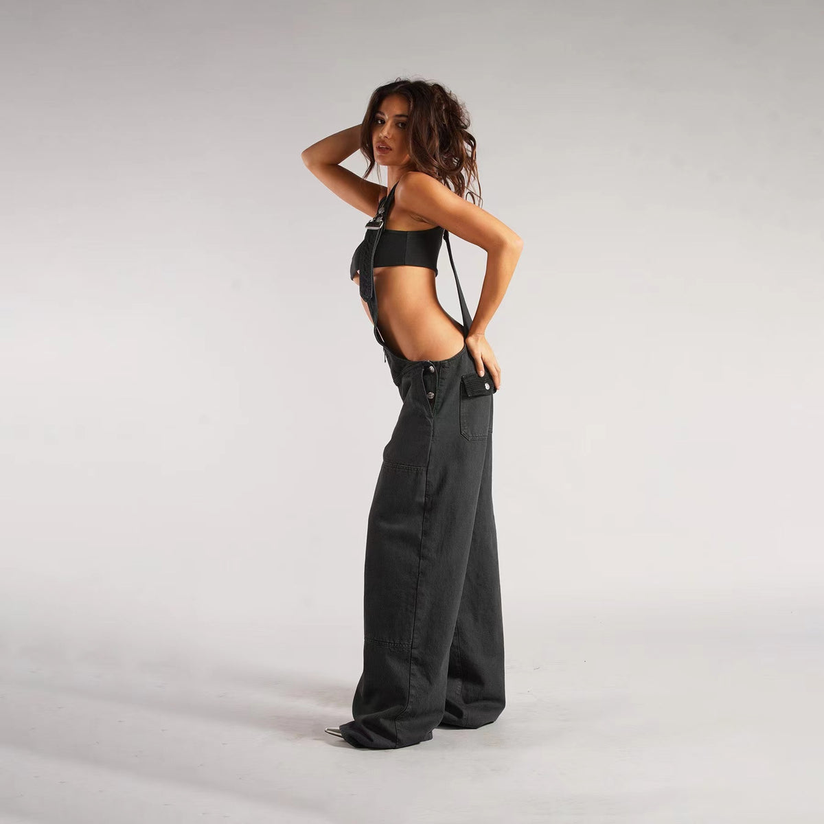 Denim Plunge Overalls