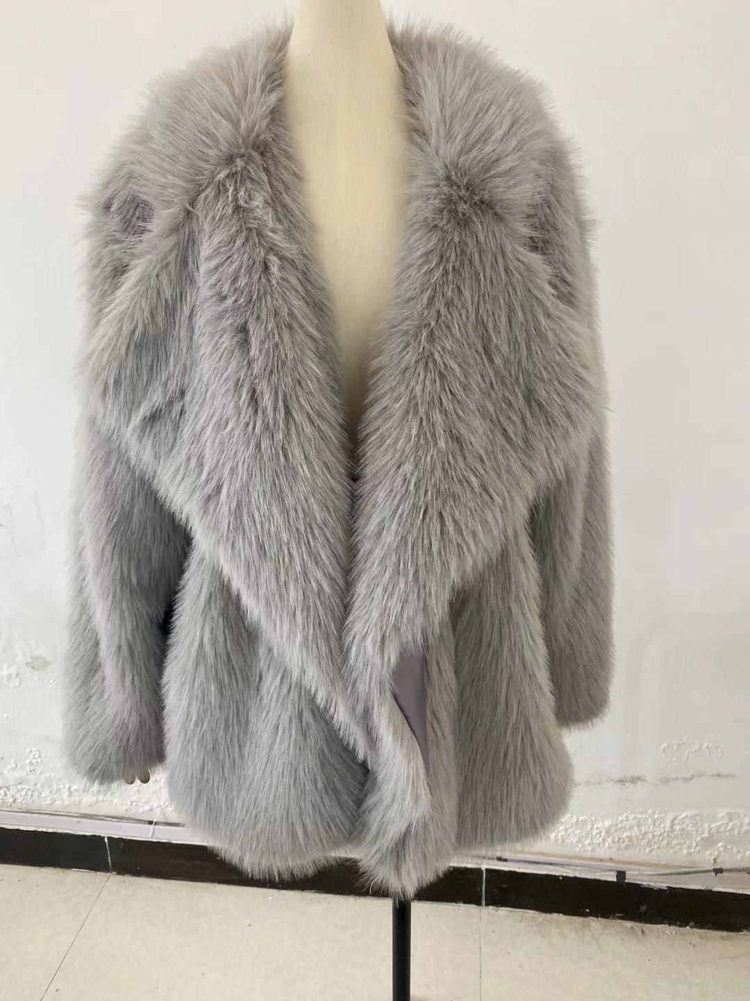 Faux Fox Fur Mid-Length Coat