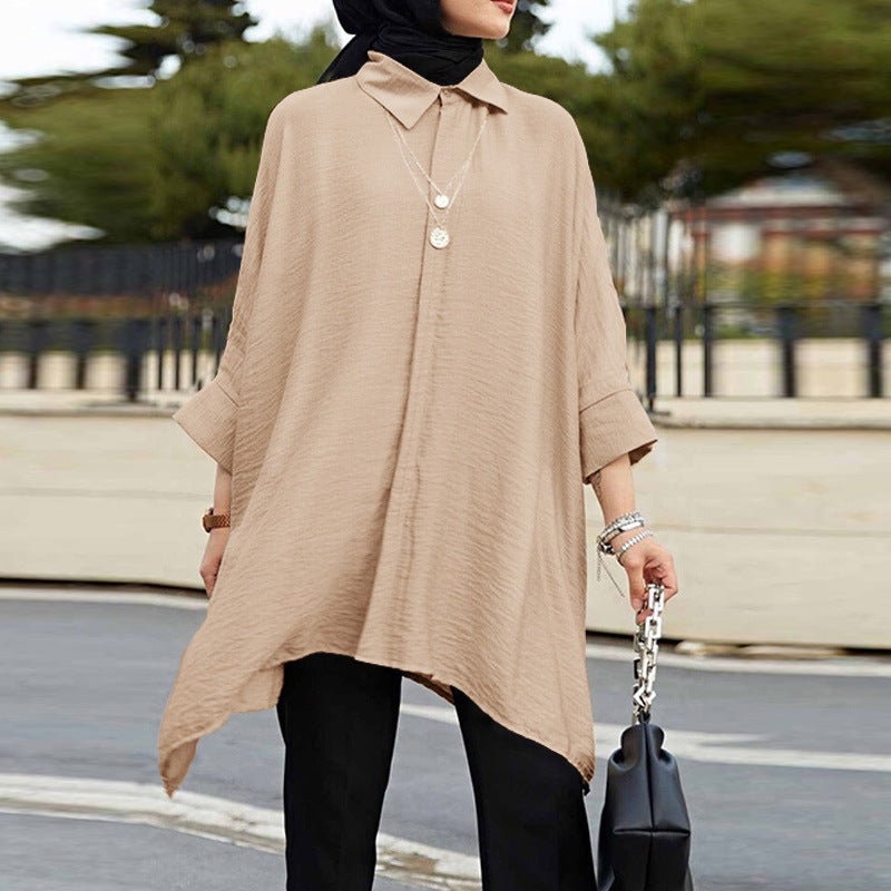Broadcloth Spread Collar Button-Down Blouse