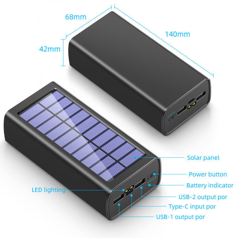 100,000mAh  Fast Charging Solar Power Bank with Dual USB, Type-C Input, LED Light