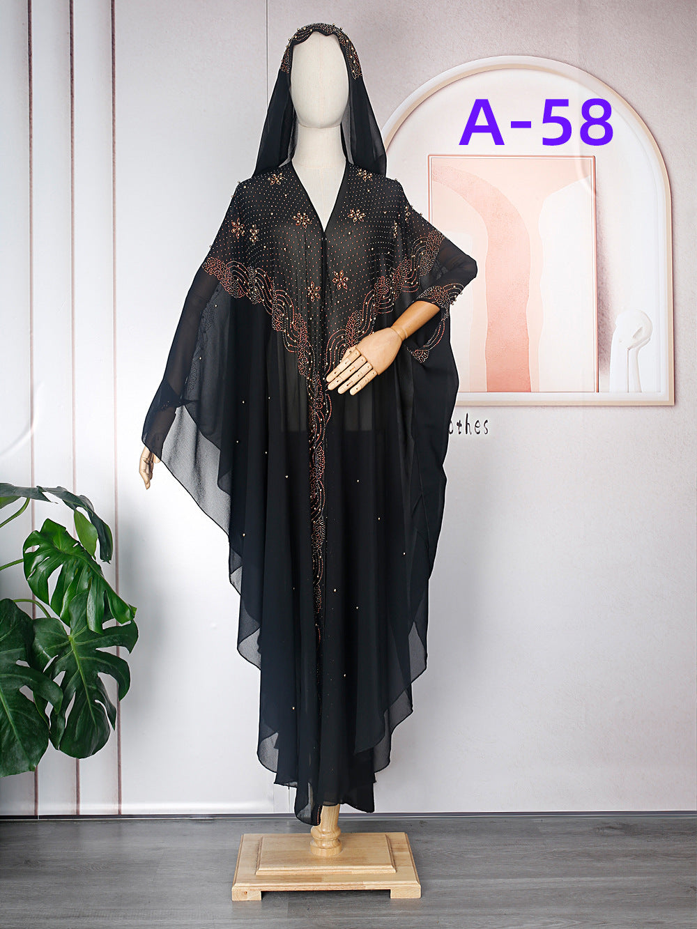 Chiffon Batwing Sleeved Hooded Kaftan Evening Dress