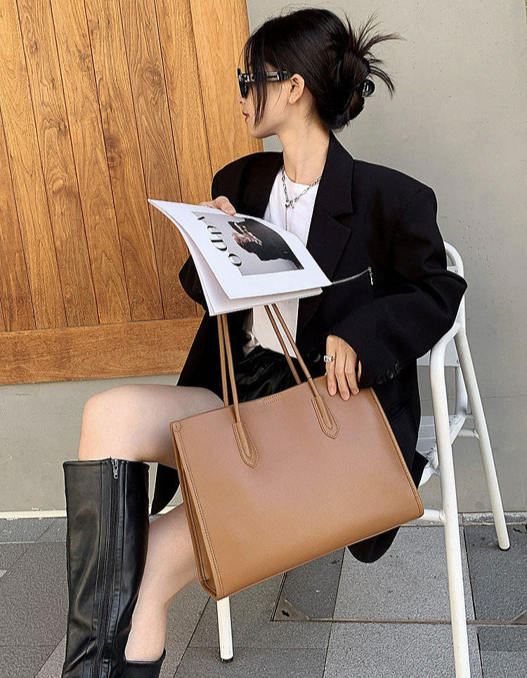 Genuine Cowhide Leather Tote Bag – Large Capacity