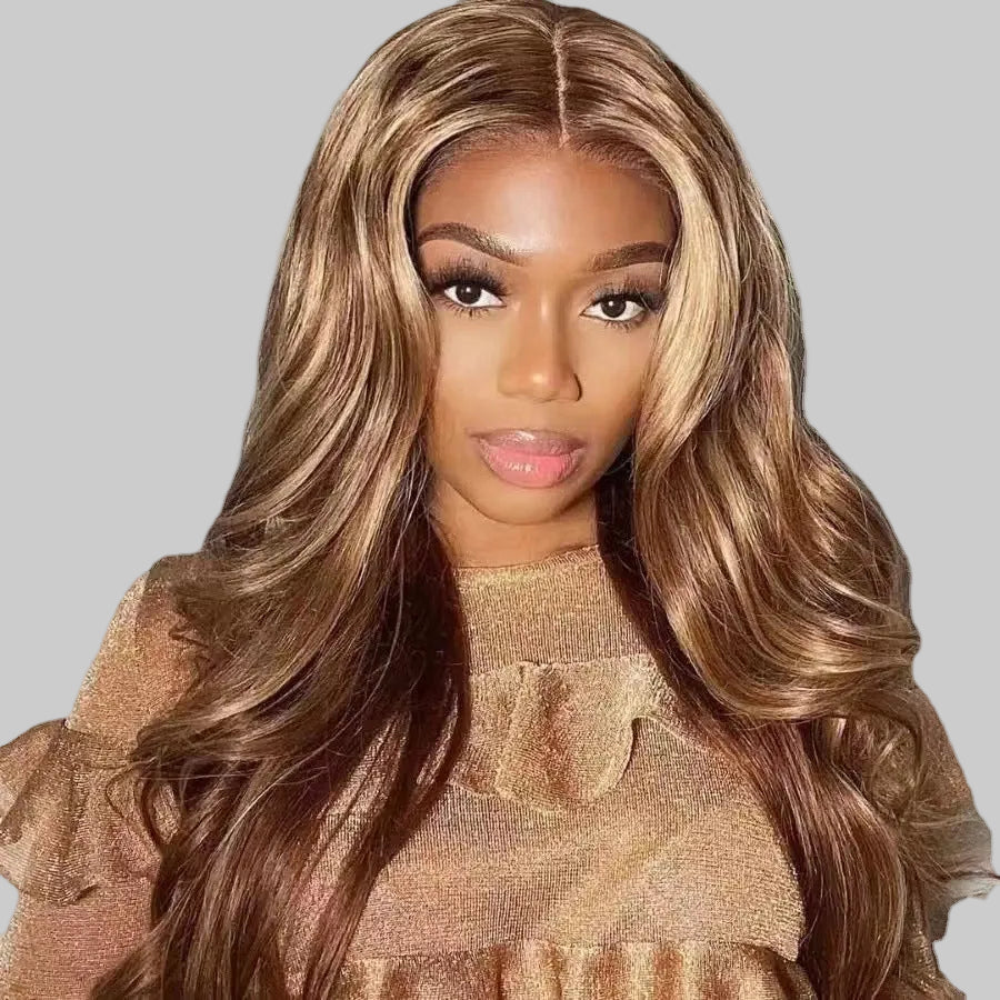 100% Human Hair Body Wave 13x6 Lace Front Wig with Honey Blonde Highlights