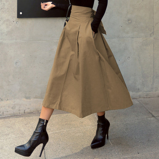 High-Waisted Big Swing Midi Skirt