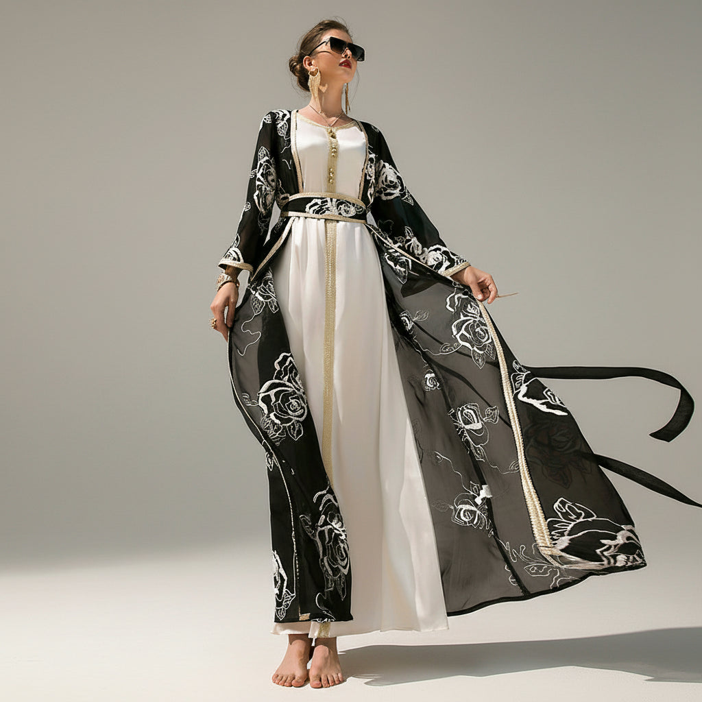 2-Piece Floral Embroidered Abaya